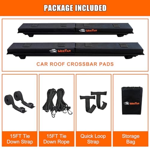 MeeFar Universal Car Soft Roof Rack Pads Luggage Carrier Rack for Kayak Surfboard SUP Canoe Include 2 Heavy Duty Tie Down Straps, 2 Tie Down Rope, 2 Quick Loop Strap