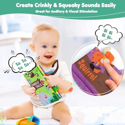 Crinkle Cloth Book Toy for Baby 0-3-6-12-18 Months, Early Development Stroller Soft Toy, Newborn Shower Gift for Boy Girl beiens Baby Books Toys, Tummy Time Touch and Feel Sensory Toys for Infant B07TXYC6WD