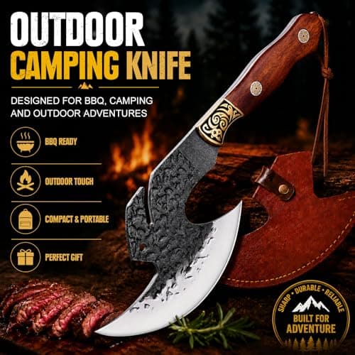 High carbon steel kitchen axe for meat cutting. Ideal for outdoor BBQ & camping. Premium birthday gift box for men & dad Topfeel Hand Forged Meat Cleaver,6.2" Viking Knife with Sheath gift for men B0FVSNSCRK
