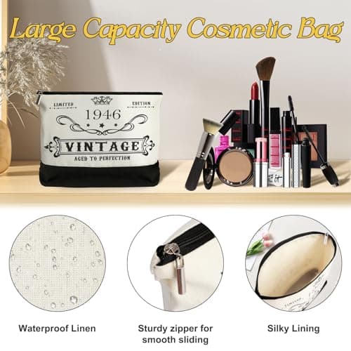 YeohJoy 80th Birthday Gifts for Women Canvas Tote Bag Travel Gear, Unique 80 Years Old Birthday Gifts for Mom Wife Aunt Friends Her, Vintage 1945 Handbag & Cosmetic Bag & Back in 1945 Poster