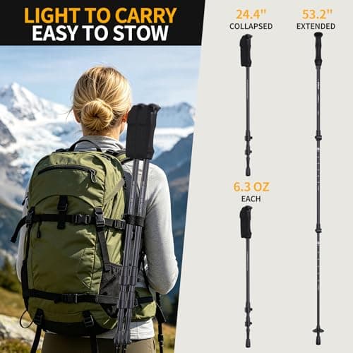 3K Carbon Fiber Trekking Poles - Collapsible, Lightweight Yet Sturdy Hiking Poles with EVA Grip, for Men & Women Hikers