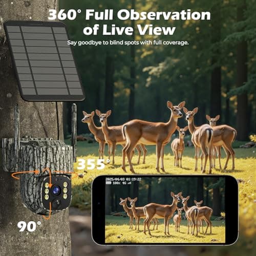 4G LTE Cellular Trail Camera, 360° Live Streaming Solar Game Camera 2.5K SIM Card Included, Auto Tracking Security Cameras Wireless Outdoor with Night Vision, Motion Activated for Outdoor, 2 Pack