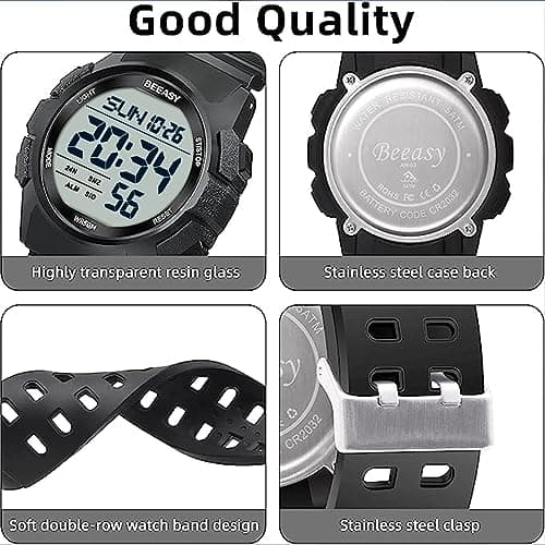 Beeasy Men Digital Sports Watch,Waterproof Watch with Stopwatch Countdown Timer Alarm Function Dual Time Rubber Strap Wrist Watch for Men/Student