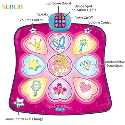 SUNLIN Dance Mat - Rhythm Step Play Mat - Dance Game Toy Pad with LED Lights, Gift for Kids Girls 3-12, Adjustable Volume, Built-in Music, 3 Challenge Levels