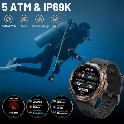 AMAZTIM GPS Smart Watch for Men, 6 Satellite Positioning, Compass, Stainless Steel Body, 50M Waterproof, 470mAh Extra-Large Battery, Answer/Make Call, 1.43" AMOLED Screen, Compatible for Android iOS