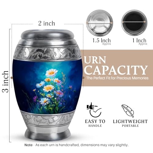 Daisy Urn for Ashes for Women Small Urns for Human Ashes Keepsake - Human Design Burial Urns - Keepsake Funeral Ash Holder & Memorial Gift - Peaceful Cremation Urn 3 Inches B0FSXYNRDS