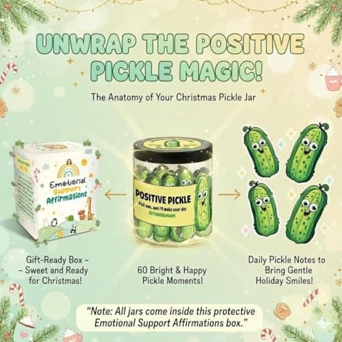 60 Positive Pickle Cards Jar, Stocking Stuffers, Xmas Christmas White Elephant Gifts for Teenage, Women, Adults, Mom, Teachers, Sisters, Friends, Teen Girl Gifts Trendy Stuff