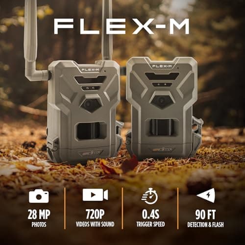 SPYPOINT Flex-M Twin Pack Cellular Trail Cameras - Best Hunting Accessories, No WiFi Needed, GPS, Night Vision, Dual-Sim LTE, IP65 Water-Resistant Game Camera, 28MP Photos, 720p Videos + Sound (2)