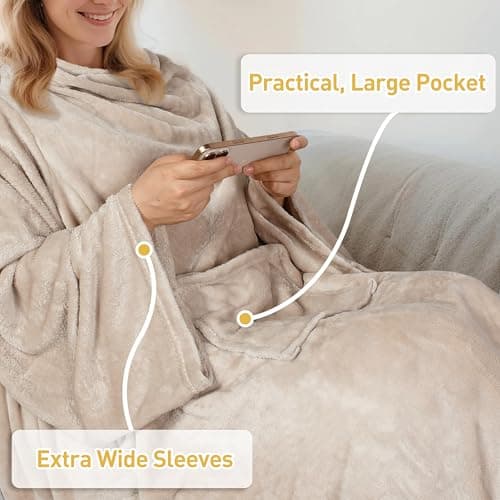 Cozy Sleeve Design for Hands-Free Comfort, Perfect for Reading, TV Time & Relaxing, Christmas & Birthday Gift Catalonia Wearable Blanket with Sleeves for Women & Men, Fleece Wrap Throw B075M2FQYV