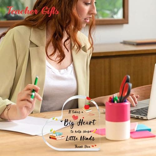 Teacher Valentine Gift, Valentines Day Gifts for Teachers - Acrylic Heart Shape Teachers Plaque 4×4 in, Teacher Retirement Gifts for Women Men, End of Year Thank You Teacher Keepsake