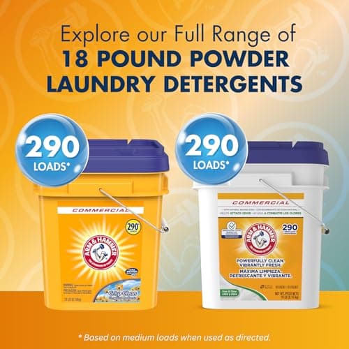 Arm & Hammer Powder Laundry Detergent, Professional Soap for Washing Clothes, 290 Loads, Free and Clear, Bulk 18lb Pail