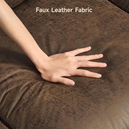 ONBRILL Faux Leather Sofa, 84 Inches Nailhead Trim Couch for Living Room, Mid-Century Modern Deep Seat Sofa with Rolled Arms, Classic 3 Seater Couch for Apartment, Office, Brown