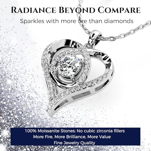 Heart Pendant Necklace for Her Moissanite Lab-Created Gem Jewelry for Women I Love You S925 Sterling Silver Gifts to Wife Girlfriend Mom Daughter Anniversary Birthday Christmas Valentines Day