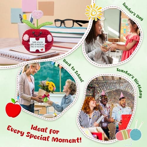 OASSIE Teacher Gifts for Women - Mini Handmade Positive Apple Crochet with Message Card - Teachers Day Christmas Birthday Graduation Appreciation Thank You School Gifts for Students Teachers Women