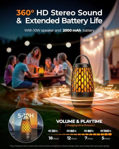 Outdoor Speakers Bluetooth Waterproof IPX6 with Flame Lights, Gadget Gifts for Dad Her Him, Hd Stereo Sound, BT 5.3 Multi-Sync to 100 Speakers, Portable Wireless Speaker for Patio Cafe Decor Party