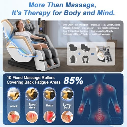 Massage Chair Full Body, Zero Gravity Massage Chair 2026 for Back Fatigue with 10 Fixed Rollers, Heating, Airbags, Phone Controller, Bluetooth Speaker, Nightlights for Living Room, Bedroom