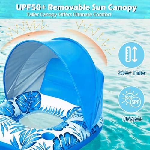 Jasonwell Pool Float with Canopy - Inflatable Pool Floaties Adult Lounger Floats Raft Floating Chair with Cup Holders for Swimming Pool Lake Water Lounge Float Beach Pool Party Toys for Adults