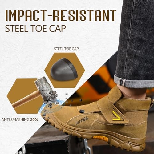GLANOUDUN Steel Toe Boots for Men Slip on Work Boots for Men Comfortable Safety Boot Indestructible Construction Footwear Laceless Men's Steel Toe Shoes Mid Top Work Shoes