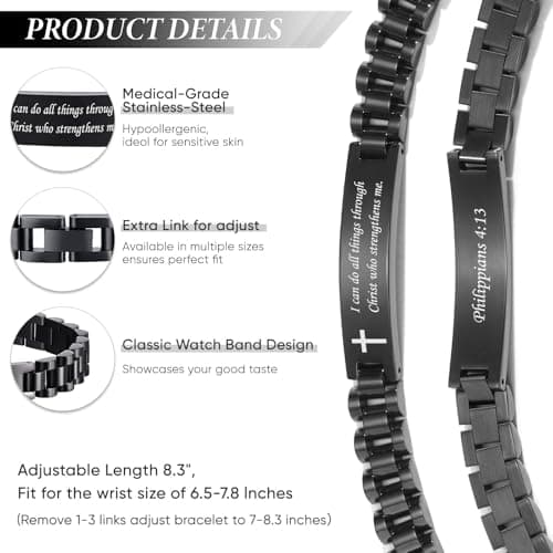 VNOX Personalized Religious Jewelry-Engraved Inspirational Christian Faith Bible Verse Quote Wristbands Elegant Link Bracelet Encouragement Gift,Cassic Watch Band Strap Design