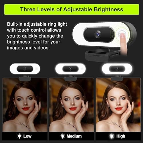 Webcam with Ring Light Microphone - Streaming Web Camera, 1080P Full HD Pro Camera for PC Mac Laptop Desktop, USB Computer Webcam with Privacy Cover and Tripod for Zoom Meeting Skype Teams Twitch