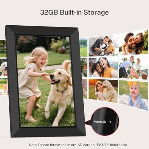 1280x800 HD IPS Touch Screen, Slideshow, Auto-Rotate, Tabletop/Wall, Send Photos/Videos from Phone, Gifts for Mom - Black Frameo 10.1" WiFi Digital Picture Frame, Electronic Photo Frames - 32GB B0D8JDPKKS