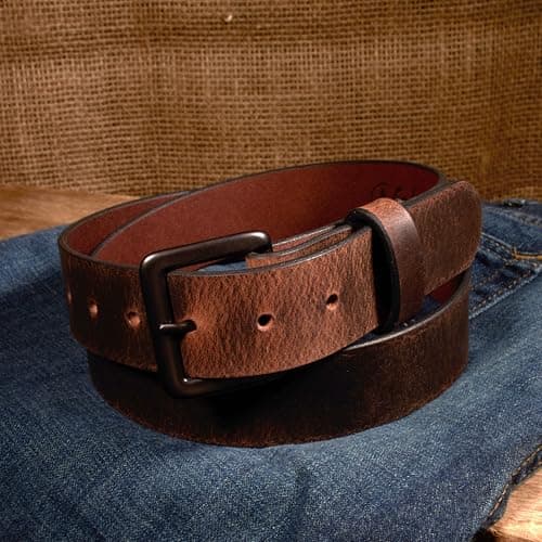 Nohma Leather Men's Leather Belt, Made in USA, Full-Grain Leather, Casual Everyday Wear Belts, Amish Handmade 1.5" Width