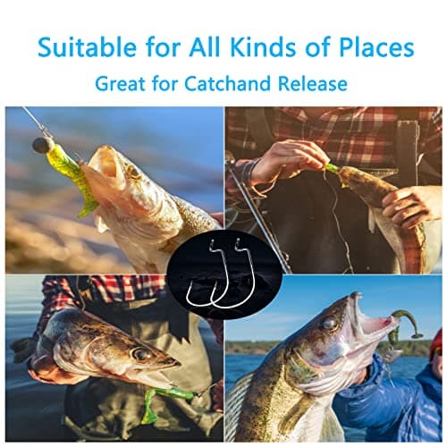 Afmivs Worm Hooks for Bass Fishing Hooks, 110pcs Bass Hooks Fishing, 6 Sizes Fishing Hooks Freshwater, Eagle Claw Hooks #1 1/0 2/0 3/0 4/0 5/0 Black High Carbon Steel with Portable Plastic Box