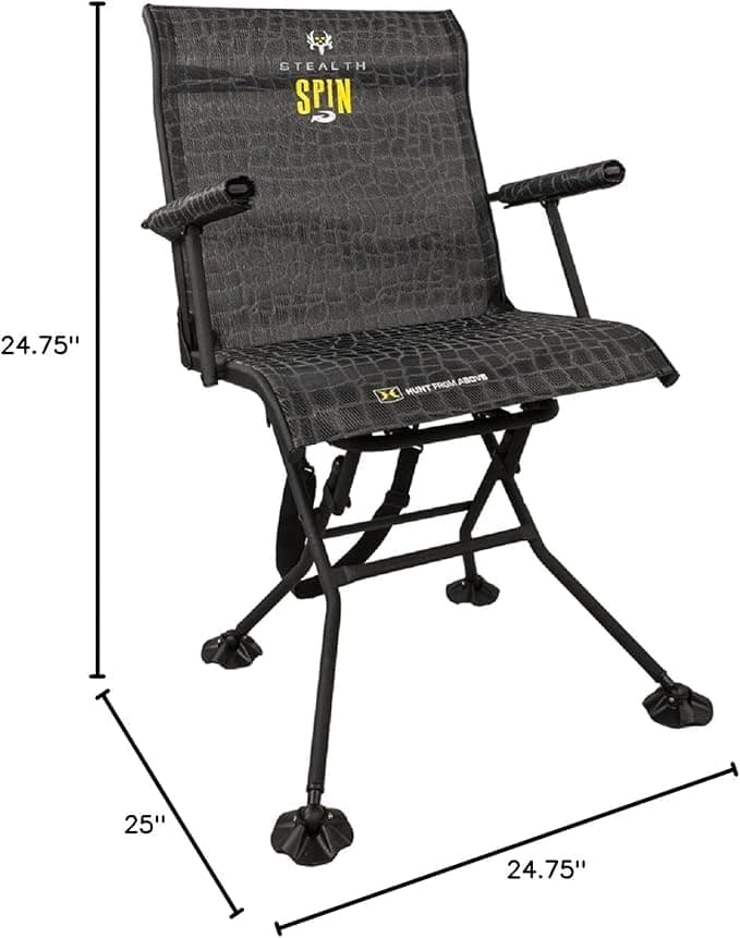 Hawk Stealth Spin Chair - Silent, Comfortable, Swiveling, Portable Chair for Camping, Hunting, Fishing, Backpacking, and More (Bone Collector Edition) , Black