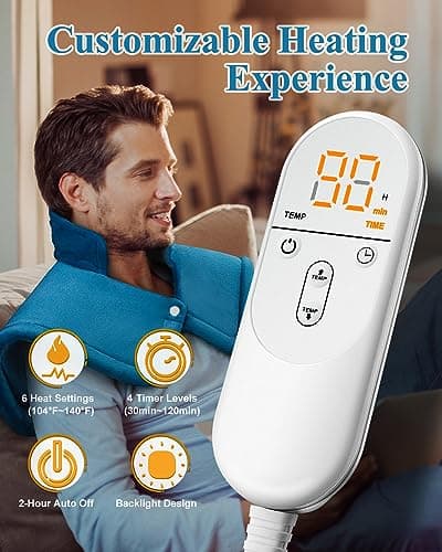 Heating Pad for Neck and Shoulder, Birthday Gifts for Men Dad Husband, Electric Weighted Heat Pad for Back Pain Relief, Anniversary Christmas Gifts for Women Mom, Blue