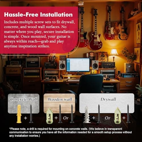 ClefArc Guitar Wall Mount 2 Pack - U-Shape Guitar Wall Hangers, Guitar Stand Wall, Black Walnut Guitar Hanger, Pick Holder, Gifts for Guitarists, with 6 Assorted Guitar Picks