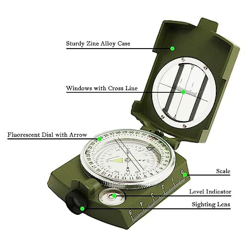 Compass, Hiking Compass for Survival with Lensatic – Water-Resistant Durable and Pocket-Sized