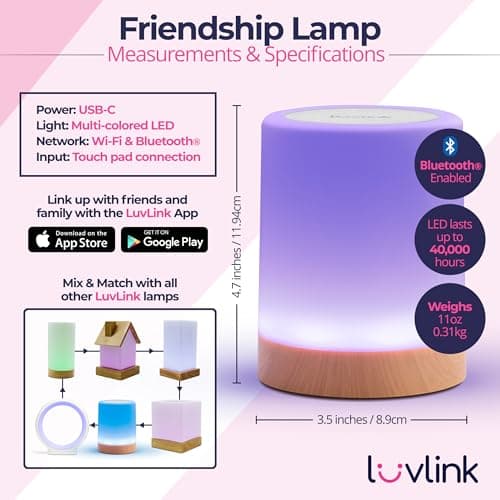 Friendship Lamps by LuvLink – No Subscription WiFi Touch Lamp for Long Distance Relationships, Couples, Friends & Family - Gift Ready (Set of Two)