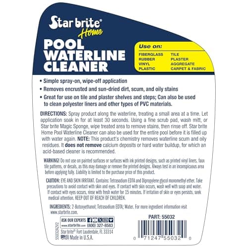 STAR BRITE Home Pool Waterline Cleaner (32 oz Spray) - Scum Remover for Pool Liners, Tiles & Fiberglass Waterlines