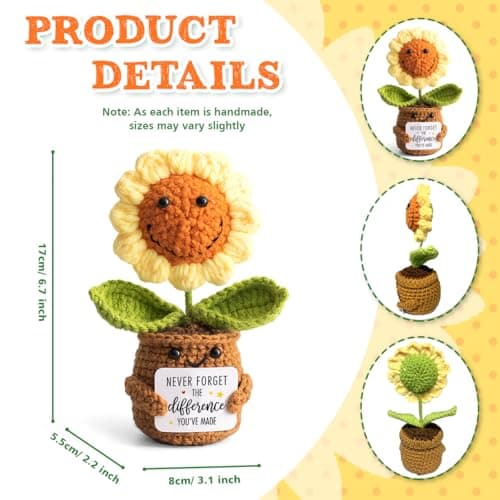 Christmas Thank You Gifts for Women, Nurse, Coworkers, Teacher, Boss, Retirement Farewell Going Away - Emotional Sunflower Support Crochet - Never Forget The Difference You Make Gifts