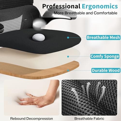Ergonomic Office Chair,Mesh Office Chair with Lumbar Support,High Back Desk Chair with Flip-up Arms,400 lbs Big and Tall Computer Chair with Headrest,Comfy Desk Chairs