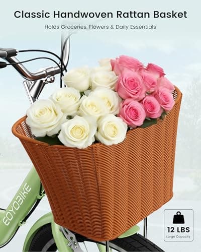 MOONCOOL Womens Bike 7 Speed, 24 26 inch Beach Cruiser Bikes for Women, Step Through Adult Bicycle with Front Basket for City Commuting