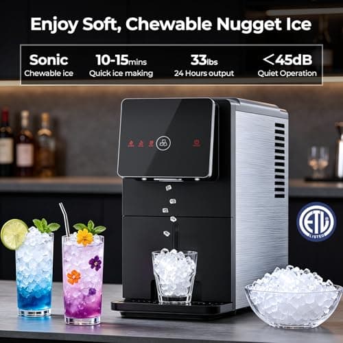 Antarctic Star Nugget Ice Maker Countertop, 33 Lbs/24H, Automatic Ice Dispenser, Self-Cleaning Portable Ice Machine, 1.8L Water Tank, Touch Screen & Auto Ice Drop, for Home/Office/Kitchen
