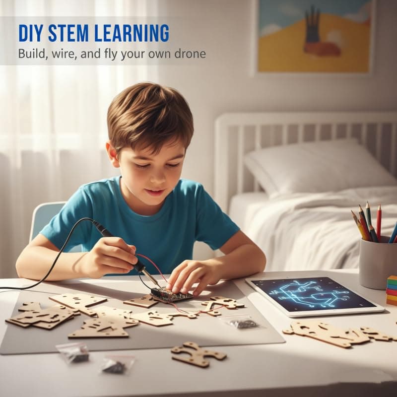 DIY Wooden Drone Building Kit, Wooden Crafts DIY Brain Teaser Puzzle, Wooden Building Blocks Flying Toys Assembled Kit, Remote Control 3D Building Blocks Quadcopter (1PCS)