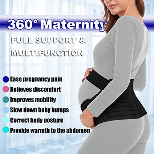 ChongErfei Maternity Belt, Pregnancy 3 in 1 Support Belt for Back/Pelvic/Hip Pain, Maternity Band Belly Support for Pregnancy Belly Support Band (L: Fit Ab 39.5"-51.3", Black)