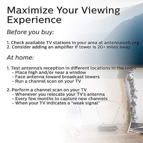 Philips Rabbit Ears Black Indoor TV Antenna, Dipoles and Circular Loop, Tabletop, Digital, Smart TV Compatible, HDTV, 4K 1080P VHF UHF, 5Ft Coaxial Cable, SDV8201B/27