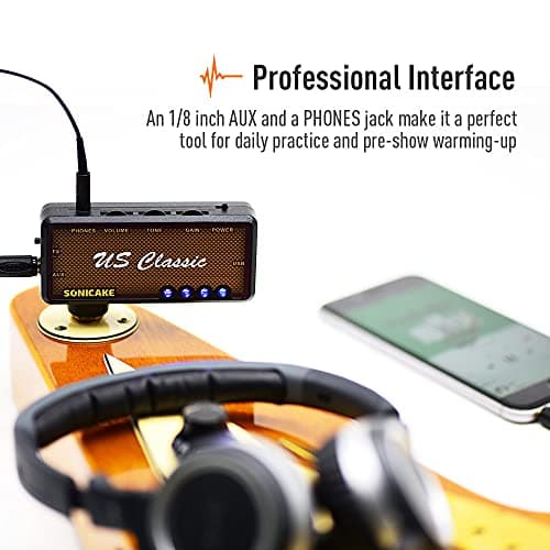 SONICAKE Guitar Headphone Amp Mini Guitar Headphone Amplifier US Classic Rechargeable Plug-in Pocket Bedroom Overdrive Reverb Effects