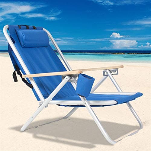 Generic Folding Beach Chair Camping Chair, Modern Style, Blue, Solid, Four Reclining Positions, Travel-Friendly Design, Plush Headrest, Wooden Armrests, Built to Last, Supports Up to 265 lbs