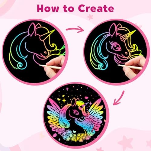 ZMLM Scratch Paper Art-Crafts Gift: 2 Pack Rainbow Notebooks Supplies Toys Easter Basket Stuffers for 3 4 5 6 7 8 9 10 Years Old Girls and Boys Kids Birthday Party Games (Pink)