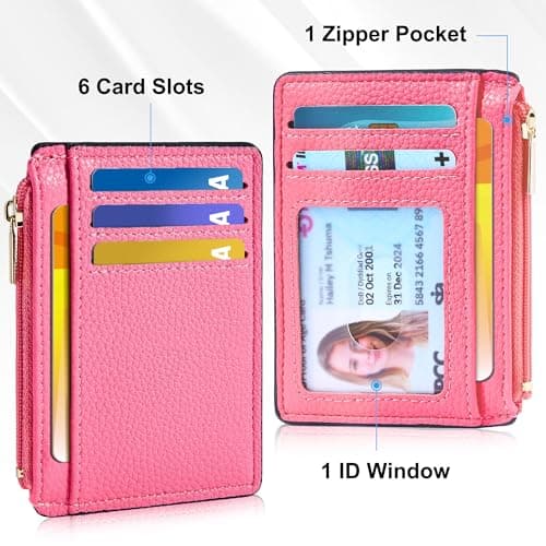 Tipmile Credit Card Holder for Women Slim Minimalist Front Pocket RFID Blocking Wallet Small Compact Card Case with ID Window, Vibrant Pink