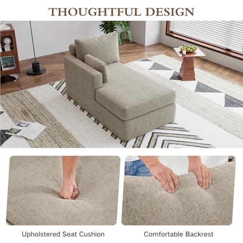31.89" Chaise Lounge with Left Armrest Upholstered Modern Lounge Couch Sleeper Sofa with Cushions & Pillows for Living Room Bedroom Reading Nookk,Taupe