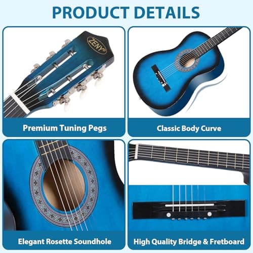 ZENY 38 inch Acoustic Guitar Full Size Beginners Package Kit for Right-handed Starters Kids Music Lovers w/Case, Strap, Pitch Pipe and Pick (Blue)