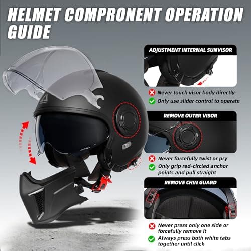 TRIANGLE Convertible Full Face Motorcycle Helmet DOT Approved for Men Women, Multi-Configuration 3/4 Open Face Street Bike Helmet with Internal Tinted Sunshield, Includes Storage Bag