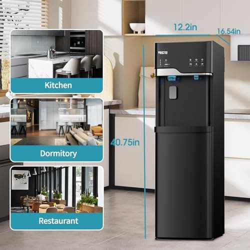 VECYS Self-Clean Bottom Loading Ice Maker Water Dispenser for 5 Gallon Bottle, Hot Cold Room Water 22LBS Daily Ice Making, Child Safety Lock, Black