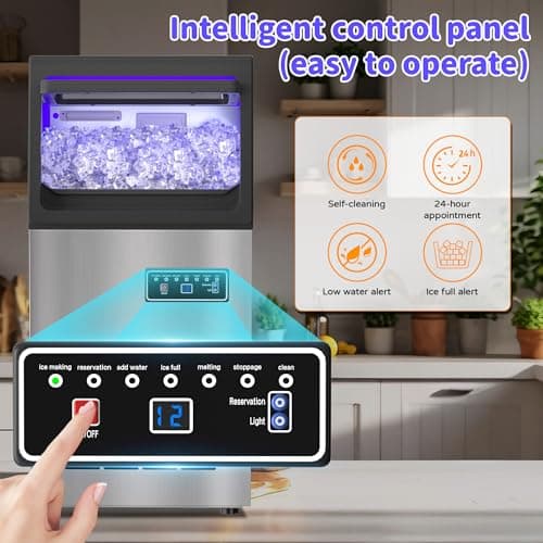 Commercial Nugget Ice Maker 80Lbs/24H with 15Lbs Storage, Stainless Steel Pellet Ice Machine, Ready in 10-15 Mins, Self-Cleaning for Home Office Bars Restaurants