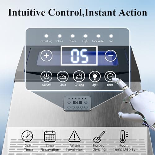 Commercial Ice Maker,200 lbs/24H,96 Cubes in 14 Mins,Stainless Steel Ice Machine with 33 lbs Storage Capacity,Water Filter,Self-Cleaning,Under Counter/Freestanding Ice Maker for Restaurant,Cafe,Home